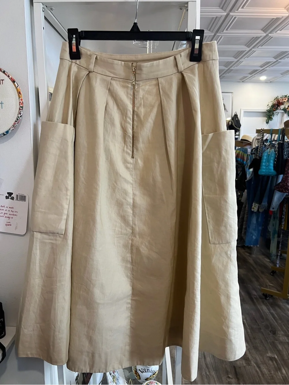 kate spade Cream A-Line Midi Skirt with Front Zip